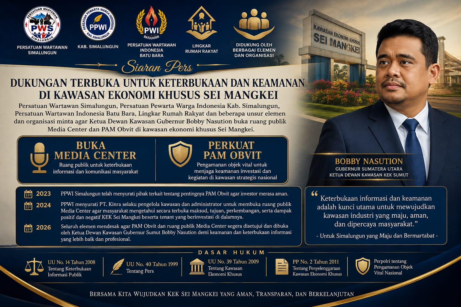 Sejumlah Organisasi Pers dan Elemen Masyarakat Desak Pembukaan Media Center dan Pengamanan Objek Vital di KEK Sei Mangkei